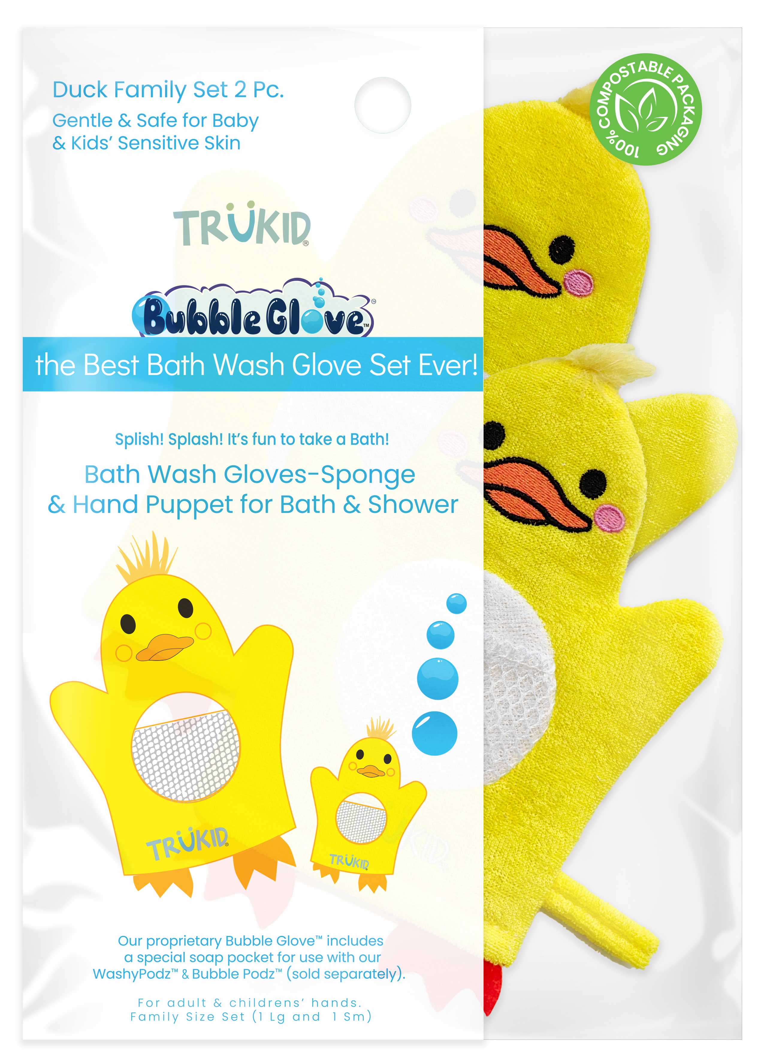 TruKid Bubble Glove Duck Family 2pc