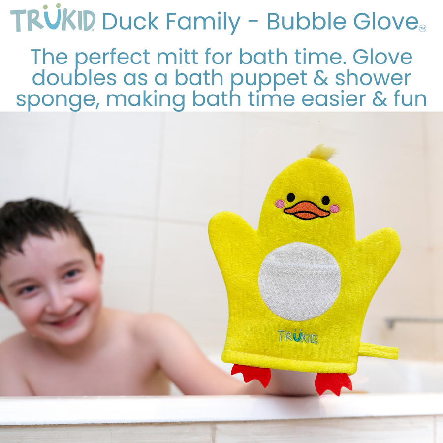 TruKid Bubble Glove Duck Family the perfect bath puppet and shower sponge.