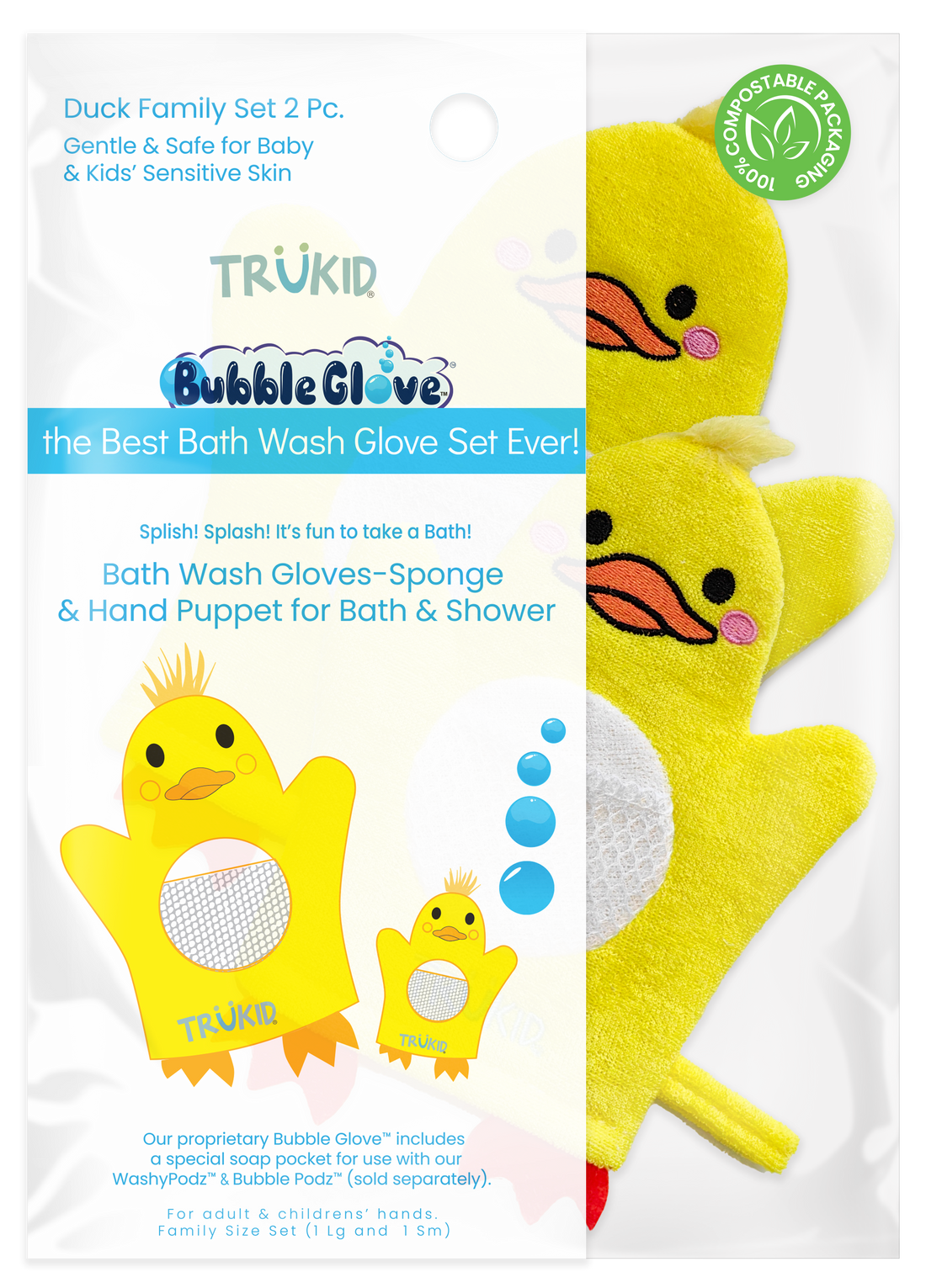 TruKid Bubble Glove Duck Family 2pc