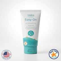 Tube of Trukid Easy-On sunscreen SPF 50 on a white background