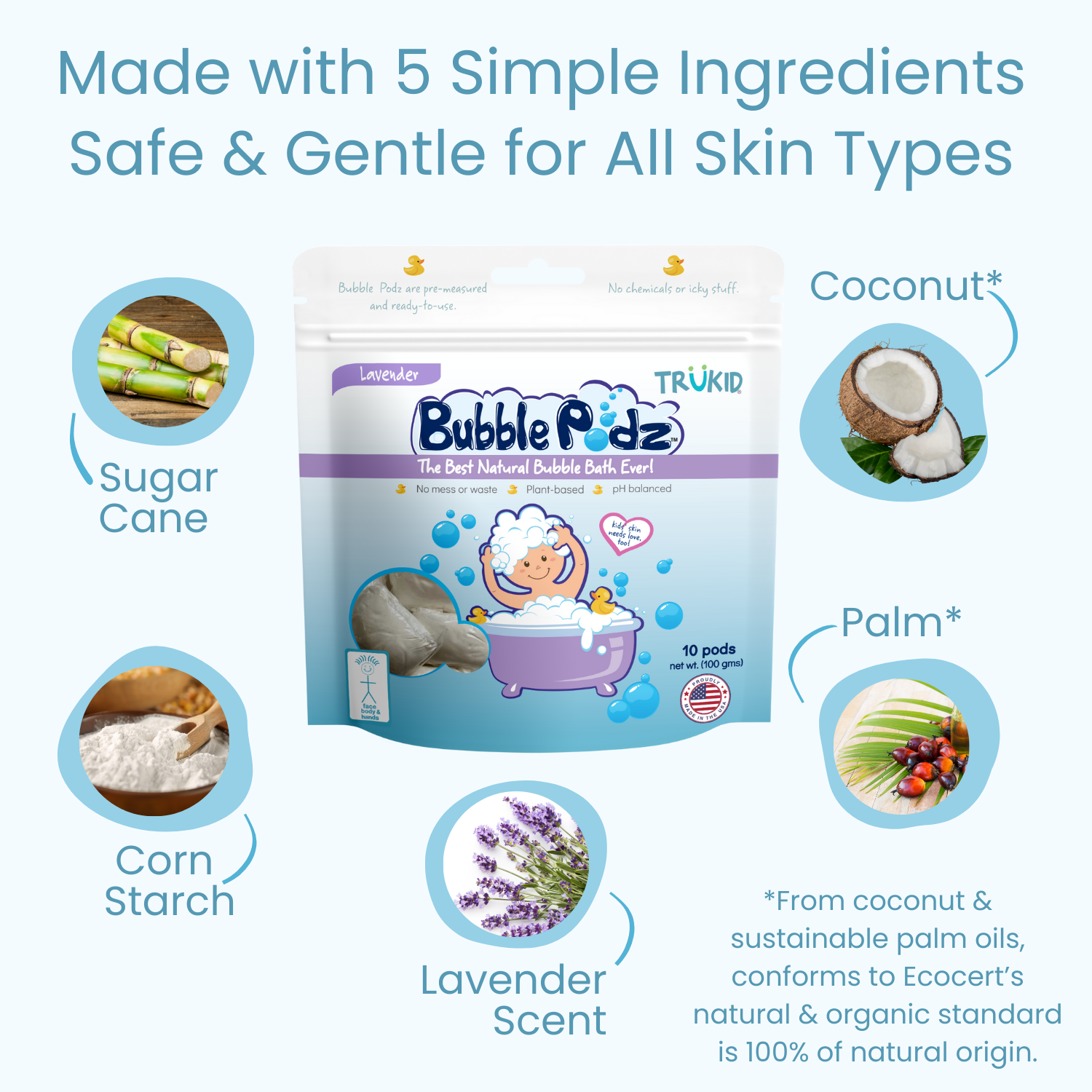 Made with 5 simple ingredients, safe and gentle for all skin types.