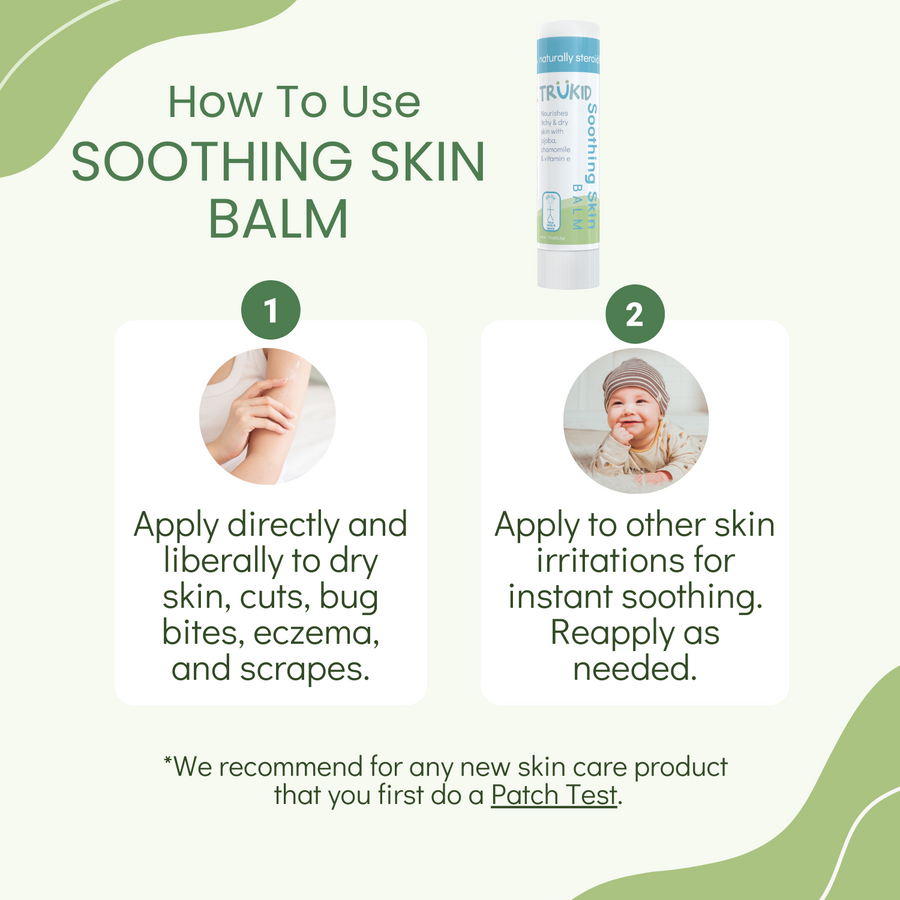 Apply directly to dry skin, bug bites, eczema, and scrapes.