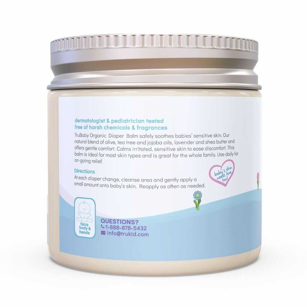 Information and Directions panel of TruBaby Diaper Balm jar.