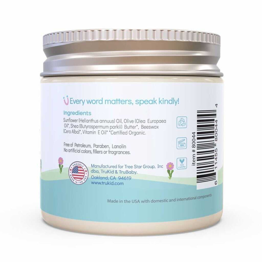 Ingredients panel of TruBaby Nipple Butter tub.