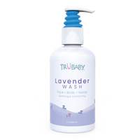 Front of TruBaby Lavender Hair & Body Wash bottle.