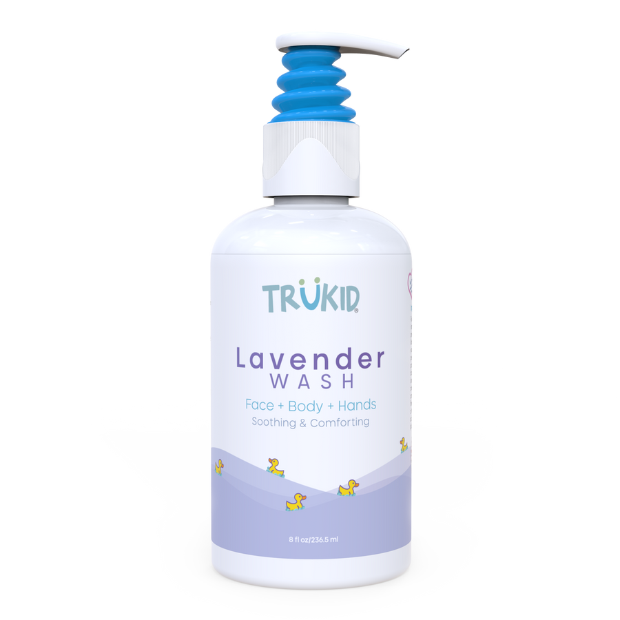 Front of TruKid Lavender Hair & Body Wash bottle.